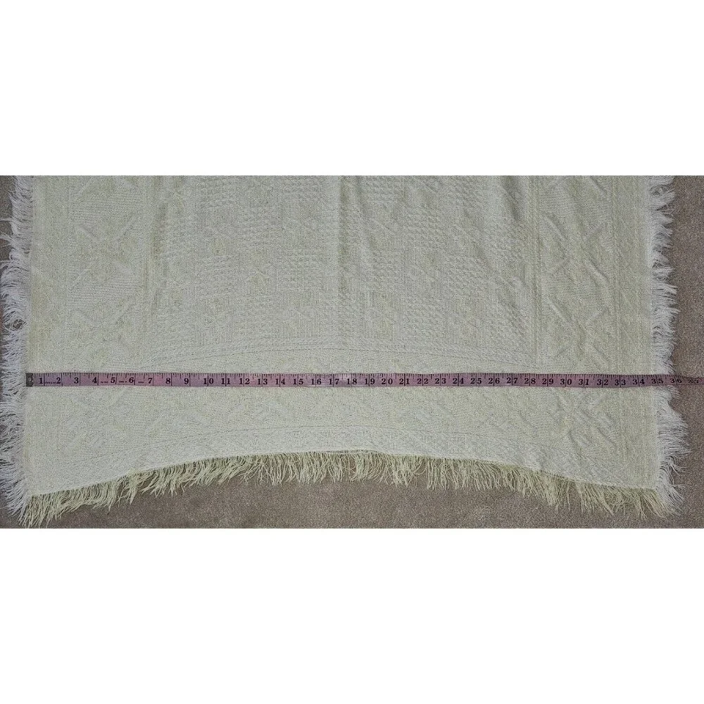 VTG Yellow White Baby Blanket Acrylic Fringe Knit 35x36